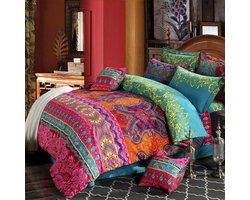 Beddengoed, boho, 135 x 200 cm, 4-delig, exotisch Indisch design, Bohemian dekbedovertrekken met ritssluiting, hoge kwaliteit, microvezel dekbedovertrek en kussenslopen, 80 x 80 cm