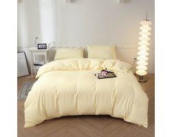 Beddengoed dekbedovertrekset met 2 kussenslopen 48 x 74 cm - Beddengoedset 150 x 200 cm - Zacht geborsteld microvezel dekbedovertrekset, Romig geel