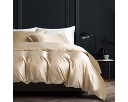 Beddengoed, goud, 155 x 220 cm, zijde, glanzend, satijn, luxe beddengoedset, dekbedovertrek met ritssluiting en kussensloop 80 x 80 cm