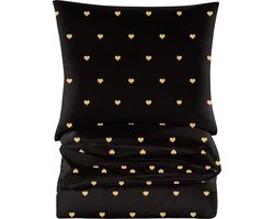 Beddengoed - katoenen beddengoed - beddengoedsets 3-delig - dekbedovertrek 155 x 220 cm en 2 kussenslopen 70 x 80 cm - hart, zwart en goud