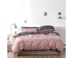 Beddengoed, oudroze, 135 x 200 cm, 4-delig, roze, grijs, antraciet, effen beddengoed, omkeerbaar beddengoed, microvezel, 2 dekbedovertrekken met ritssluiting en 2 kussenslopen 80 x 80 cm