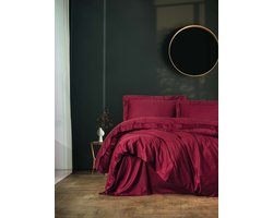 Beddengoed set - 1 dekbedovertrek 140 x 200cm + 1 kussensloop 60 x 60 cm - Satijn - Bordeauxrood