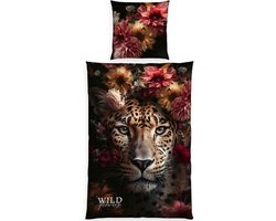 Beddengoed Set - Dekbedhoes Kussensloop - Slaapkamer Decoratie - Omkeerbaar Ontwerp - 135x200cm 80x80cm - Wild Flowers Luipaard
