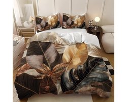 Beddengoed Set - Dekbedovertrek Kussenslopen - Comfortabel Slapen - Zacht Ademend Microvezel - 180x200 cm - Bruin Marmer
