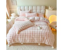 Beddengoed Set - Dekbedovertrek, Lakens, 2 Kussenslopen - Nep Bont - 100% Polyester - 220x240 cm - Roze