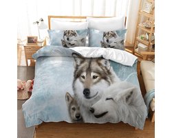 Beddengoed Set - Dierenprint Dekbed - Slaapkamer Decoratie - 3D Wolf Patroon - 135x200cm - Multicolor
