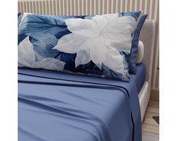 Beddengoed set - Laken en sloop - Slaapcomfort creëren - Digitale print kussensloop - Eenpersoons - Indigo bloemen