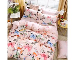 Beddengoed Set van 3 Stukken in Leisure Stijl met Ademend Microfiber, Dekbedovertrek en Kussensloop (200 x 200 cm, Roze Vlinder) - Comfortabel en Stijlvol voor Jouw Slaapkamer