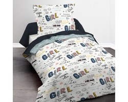 Beddengoed voor 1 persoon met KIDS GIRL-print.