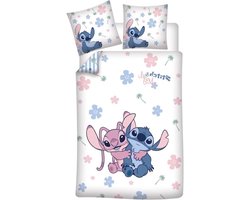 Beddengoed voor eenpersoonsbed dekbedovertrek 140 x 200 cm + kussensloop 65 x 65 cm polykatoen met Stitch & Angel design