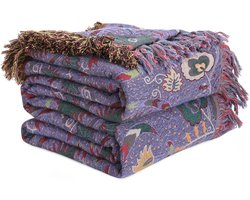 Beddengoeddeken - Bankdeken - Sofa plaid - Bedsprei - bankkleed - Woondecoratie - Bloemenborduurwerk - Geschikt voor banken en stoelen - 150 x 200 cm - Katoen - Paars
