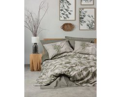 Beddengoedset - 1 dekbedovertrek 220 x 240 cm + 2 kussenslopen 60 x 60 cm - 100% katoen - Khaki