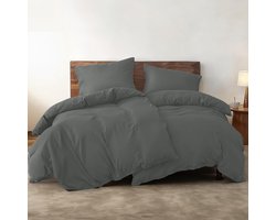 Beddengoedset 135x200 in versterkt katoen - Donkergrijs - 2x Dekbedovertrek 135x200 en 2x Kussensloop 80x80 cm - Oeko-Tex Gecertificeerd - 4 Stuks