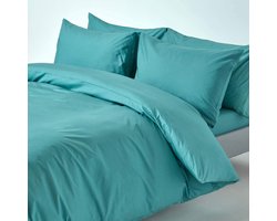 Beddengoedset 2-delig dekbedovertrek 135 x 200 cm met kussensloop 48 x 74 cm zeegroen/turquoise 100% puur Egyptisch katoen draaddichtheid 200 percal beddengoed