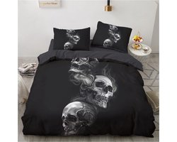Beddengoedset, 2-delig, van zachte microvezel met ritssluiting, gothic, Halloween, doodskopmotief, dekbedovertrek 135 x 200 cm, kussensloop 80 x 80 cm