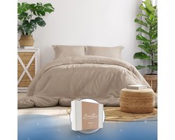 Beddengoedset 220 x 240 cm van katoen satijn - Oeko-Tex Made in Green - Hemels Zachte Slaap - Dekbedovertrek + Kussenslopen - Taupe