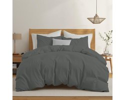 Beddengoedset 220x240 in versterkt katoen - Donkergrijs - Dekbedovertrek 220x240 en 2x kussensloop 80x80 cm3-delig