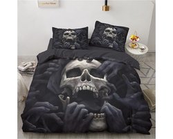 Beddengoedset, 3-delig, van zachte microvezel met ritssluiting, doodskopmotief, dekbedovertrek 220 x 240 cm, 2 kussenslopen 80 x 80 cm