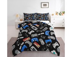 Beddengoedset Gamer - Dekbed set Videospel - Slaapkamer Decoratie - 3D Print Techniek - 173 x 229 cm - Blauw Zwart