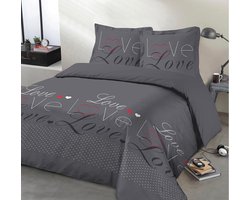 Beddengoedset in Antraciet Liefde Ontwerp - Compleet met Dekbedovertrek en Kussenslopen