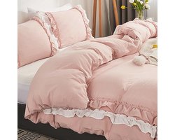 Beddengoedset in Roze met Ruches - Kingsize Dekbedovertrek en Kussenslopen