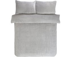 Beddengoedset met kussenslopen, teddy fleece, wafelpatroon, warm en behaaglijk, omkeerbaar, voor Super King size bed (260 x 230 cm)