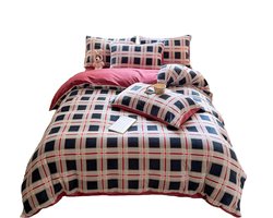 Beddengoedset pluche, zachte textuur, donkerblauw geruit, 105 cm, herfst en winter, slaapkamer comfort.