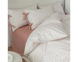 Beddengoedset Roze Bloemen en Strepen voor Eenpersoonsbed