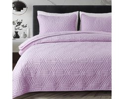 Beddengoedset, sprei 240 x 260 cm en 50 x 70 cm, 2 kussens, bedsprei, deken voor zomer, gewatteerde deken, voor bed, bank, woondeken, jacquard-stof, woondeken, zacht en modern (Paars)