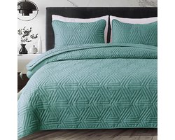 Beddengoedset, sprei 240 x 260 cm en 50 x 70 cm, 2 kussens, bedsprei, deken voor zomer, gewatteerde deken, voor bed, bank, woondeken, jacquard-stof, woondeken, zacht en modern (turqouise)