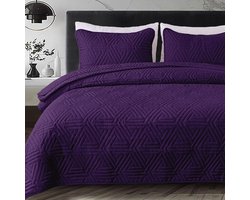 Beddengoedset sprei, bedsprei 220 x 240 cm, sprei met 2 kussenslopen microvezel, zacht en licht sofaovertrek, quilt met geometrische patronen voor het hele jaar door, paars