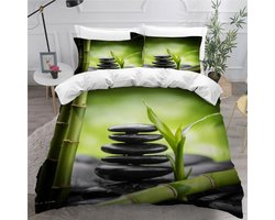 Beddengoedset Tweepersoons - Dekbedovertrek Set - Moderne Slaapkamer - 3D Print Design - 240 x 220 cm - Steen Bamboe