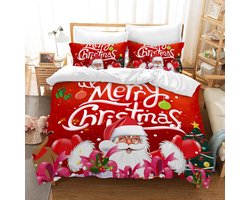 Beddengoedset voor kerstmis met kerstman, kerstfeest en kerstsneeuwvlokkenpatroon, zachte microvezel met ritssluiting (Vrolijk Kerstmis, 200 x 200 cm)