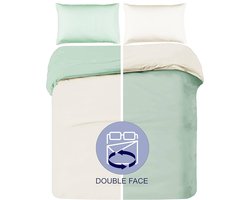 Beddengoedset voor tweepersoonsbed - 100% percal - set van 1 dekbedovertrek en 4 kussenslopen - kleuren bamboe en ivoor