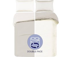 Beddengoedset voor tweepersoonsbed - 100% percal - set van 1 dekbedovertrek en 4 kussenslopen - zand en ivoor