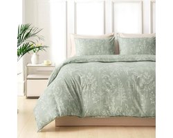 Beddengoedset voor Tweepersoonsbed 240 x 220 cm, Microvezel, Takken en Bladeren Motief, Zacht en Kreukvrij, Inclusief Dekbedovertrek en Kussenslopen