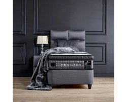 Beddenscout24 Boxspring bed met opbergruimte - 120x200 cm - Grijs - Opbergbed Hamilton Inclusief 32 cm matras en topper HR- Koudschuim