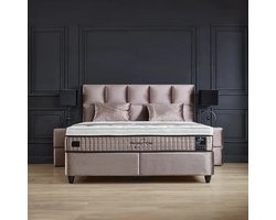 Beddenscout24 Boxspring bed met opbergruimte - 140x200 cm - Beige - Opbergbed Phantom Inclusief 30 cm matras en topper HR- Koudschuim