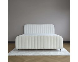 Beddenscout24 Boxspring bed met opbergruimte - 140x200 cm - Gebroken Wit - Opbergbed - Salva Inclusief 23 cm matras en topper HR- Koudschuim