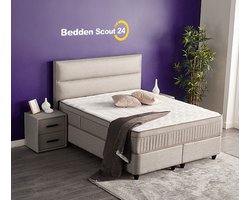Beddenscout24 Boxspring bed met opbergruimte - 140x200 cm - Grijs - Opbergbed - Emma Inclusief 32 cm matras en topper Comfortschuim