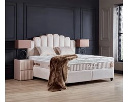 Beddenscout24 Boxspring bed met opbergruimte - 160x200 cm - Beige - Opbergbed Jazzlyn Inclusief 30 cm matras en topper HR- Koudschuim