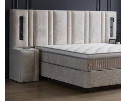 Beddenscout24 Boxspring bed met opbergruimte - 160x200 cm - Beige- Riviera Inclusief 32 cm matras en topper