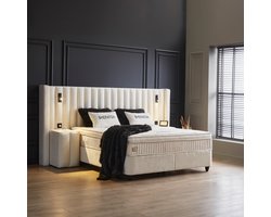 Beddenscout24 Boxspring bed met opbergruimte - 160x200 cm - Wit - Sheraton Inclusief 32 cm matras en topper