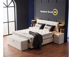 Beddenscout24 Boxspring bed met opbergruimte - 160x200 cm - Wit - Teddy Inclusief 28 cm matras en topper Comfortschuim
