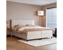 Beddenscout24 Boxspring bed met opbergruimte - 180x200 cm - Beige - Opbergbed - Wanda Inclusief 23 cm matras en topper HR- Koudschuim
