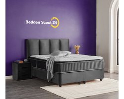 Beddenscout24 Boxspring bed met opbergruimte - 180x200 cm - Grijs - Opbergbed Nora Inclusief 35 cm matras en topper Comfortschuim