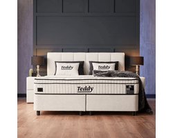 Beddenscout24 Boxspring bed met opbergruimte - 180x200 cm - Wit - Teddy Inclusief 28 cm matras en topper Comfortschuim