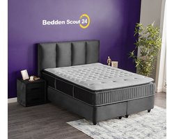 Beddenscout24 Boxspring bed met opbergruimte - 90x200 cm - Grijs - Opbergbed Nora Inclusief 28 cm matras en topper HR- Koudschuim