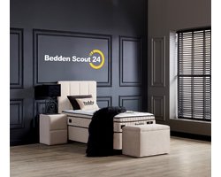 Beddenscout24 Boxspring bed met opbergruimte - 90x200 cm - Wit - Teddy Inclusief 28 cm matras en topper HR- Koudschuim