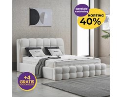 Beddenscout24 Boxspring Bed met opbergruimte Mauro 140x200 cm Inclusief 26 cm cm matras en topper HR- Koudschuim
